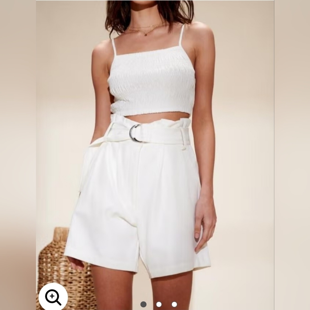 New Large Crescent Elaine Paper Bag High Waisted Belted Ivory Shorts
